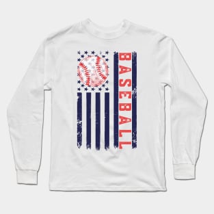 Baseball American Flag Long Sleeve T-Shirt